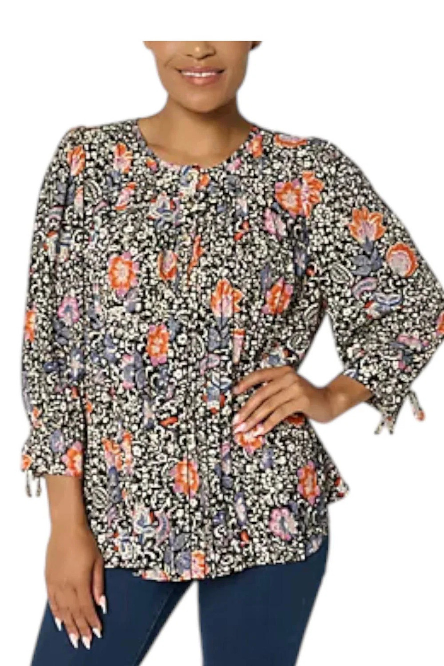 GRAVER by Susan Graver Women's Pleated Blouse Black/Amber - Plus